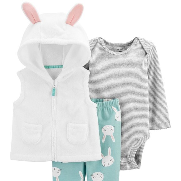 Carters 12 months Baby Girl 3Pcs Bunny Vest Set - Picture 1 of 3